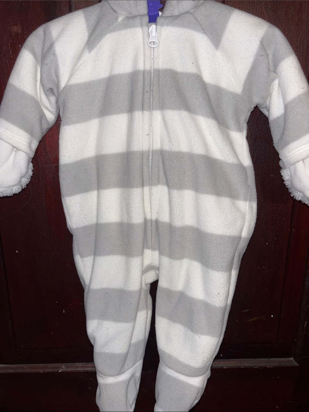 Old Navy White & Gray Striped Fleece One-Piece Bodysuit